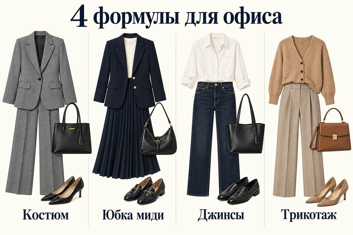 Четыре наглядные основы: меняйте верх, низ и обувь под правила своего офиса.